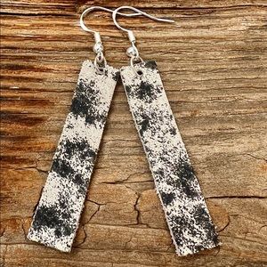 Leather bar earrings, acid washed, gift for teen, minimalist dangle earrings,